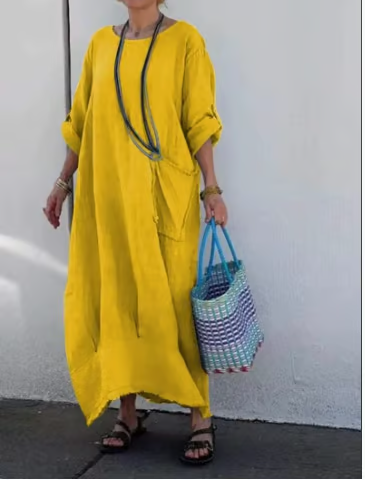 🎁Last Day Promotion 49% OFF🔥Cotton Linen Casual Solid Color Pocketed Round Neck Long Jumpsuit