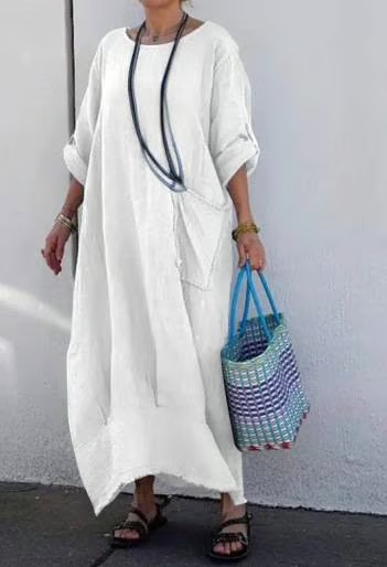 🎁Last Day Promotion 49% OFF🔥Cotton Linen Casual Solid Color Pocketed Round Neck Long Jumpsuit