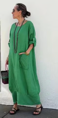 🎁Last Day Promotion 49% OFF🔥Cotton Linen Casual Solid Color Pocketed Round Neck Long Jumpsuit