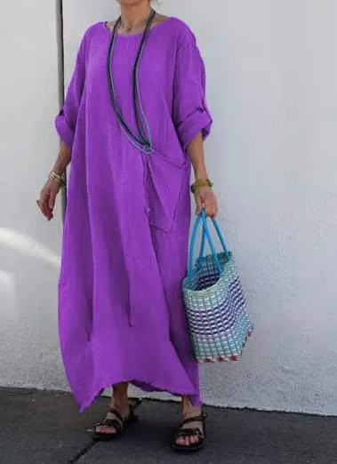 🎁Last Day Promotion 49% OFF🔥Cotton Linen Casual Solid Color Pocketed Round Neck Long Jumpsuit