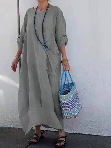 🎁Last Day Promotion 49% OFF🔥Cotton Linen Casual Solid Color Pocketed Round Neck Long Jumpsuit