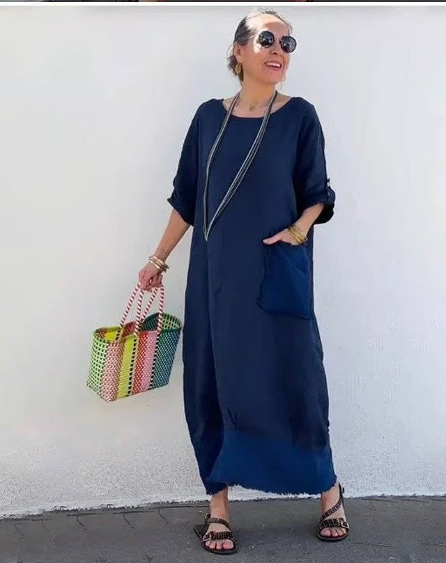 🎁Last Day Promotion 49% OFF🔥Cotton Linen Casual Solid Color Pocketed Round Neck Long Jumpsuit